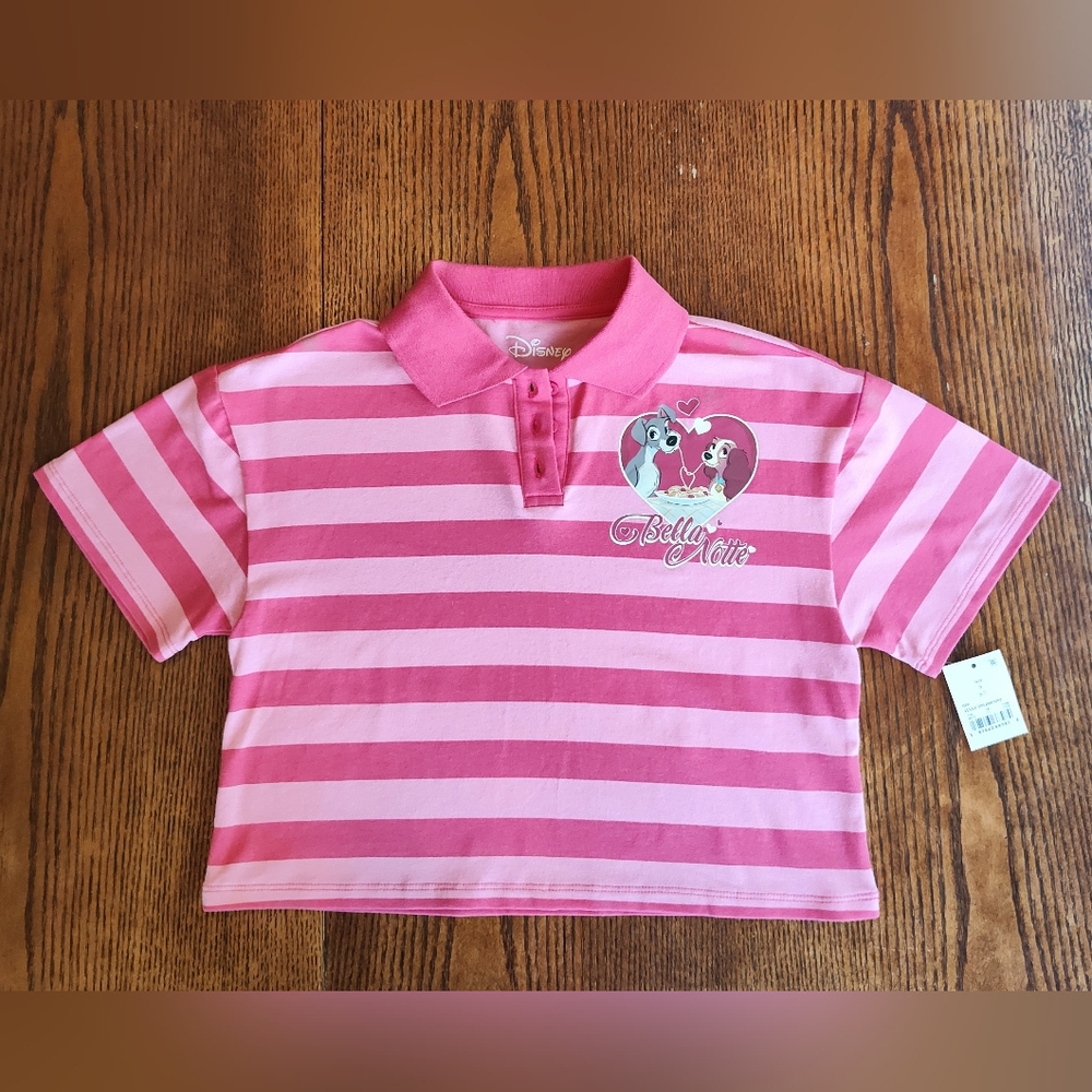 NWT Kids Small Cropped Striped Disney Lady & The Tramp Polo Shirt